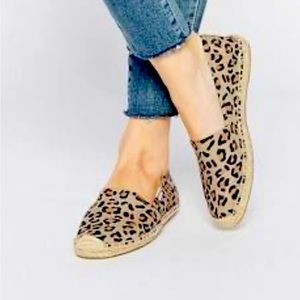 Soludos Espadrilles Slip On Cheetah Print Cow Hair Shoes. Size 7